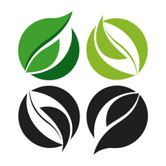 Four stylized leaf logos in green and black nature