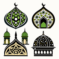 Islamic Dome Designs With Crescent Moons And Geometric Patterns architecture