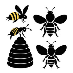 Honey Bee And Hive Silhouettes insect apiary
