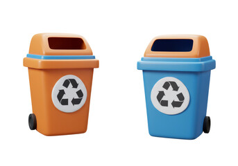 Orange and Blue Recycling Bins Illustration on Transparent Background with No People