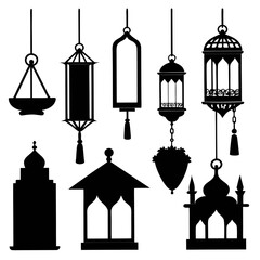 Islamic lanterns and candle holders silhouettes black traditional