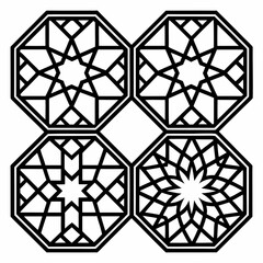 Intricate black geometric patterns on white background