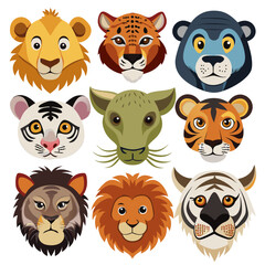 Majestic wild animal faces lion tiger cheetah hyena gorilla vector