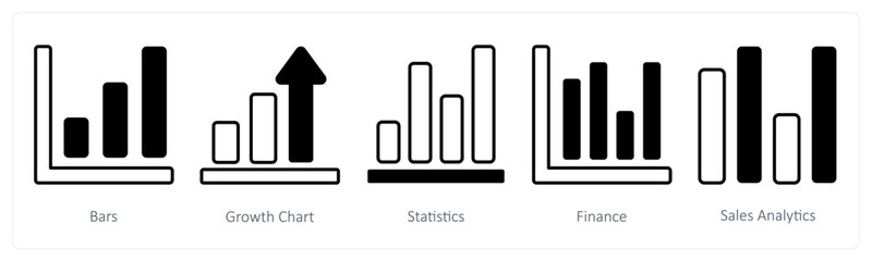 A set of 5 mix icons as bars, growth chart, statistics