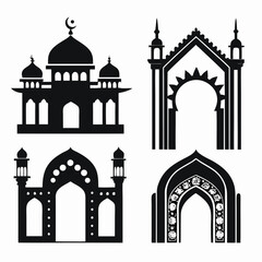 Mosque domes minarets arches ornate entrances Islamic architecture building