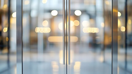 Out-of-focus view through modern glass doors.