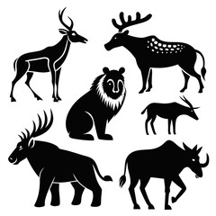 Prehistoric animal silhouettes wild fauna cave painting