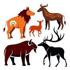 Prehistoric animal silhouettes with tribal markings cave painting animal shapes
