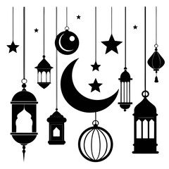 Islamic Lanterns Crescent Moon and Stars decoration