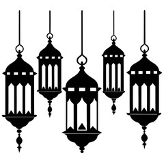 Islamic lanterns hanging decorative silhouettes black