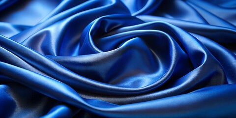 Obraz premium Close up of luxurious deep blue satin fabric with elegant folds and soft lighting