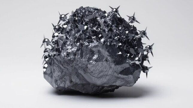 Rotating Hematite Crystal with Metallic Spikes