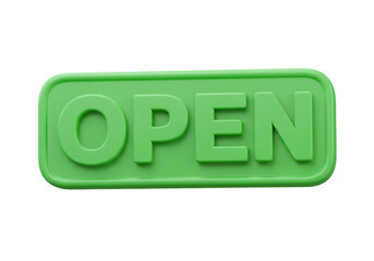 Isolated Green Open Sign on a Transparent Background in a Simple Design