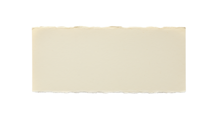 A single, horizontally oriented light beige paper with torn, ragged edges and subtle creases, natural texture, isolated on a pure transparent background with copy space, top-down view. Concept for