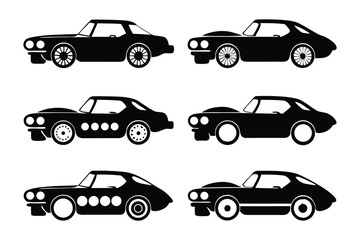 Silhouette Car Collection: A striking collection of classic coupe silhouettes, rendered in bold black, showcasing a variety of iconic automotive designs.
