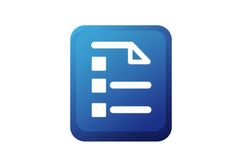 Blue Gradient Document Icon Featuring Checklist Graphic Elements on Transparent Background