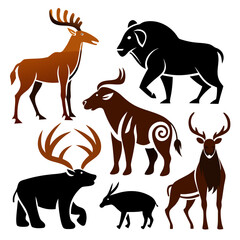 Prehistoric animal art brown black cave painting animal shapes