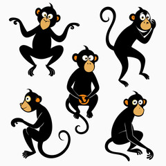 Playful cartoon monkeys in various poses animal illustration