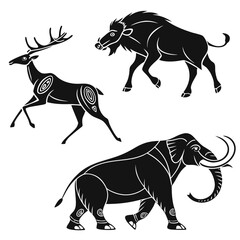 Obraz premium Prehistoric animal art mammoth deer boar cave painting