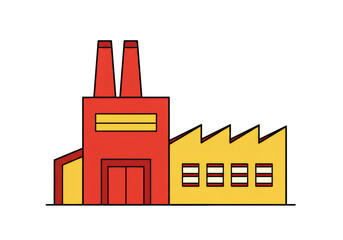 Red and Yellow Factory Illustration with Two Chimneys on a Transparent Background