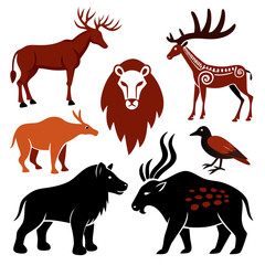 Prehistoric animal art collection cave painting animal shapes