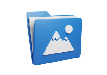 Blue Illustration of Folder Icon with Mountain Image on Transparent Background
