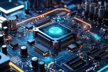 Fototapeta premium Ethereal Wallpaper of Celestial Technology Motherboard Design and Structure