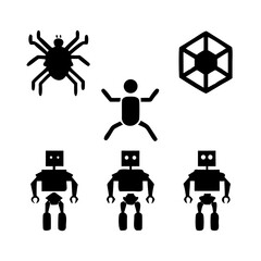 Robotic figures and geometric shapes android humanoid