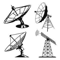 Satellite dish and antenna silhouettes communication
