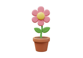 Isolated 3D Render of a Potted Pink Flower on Transparent Background