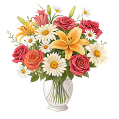 Vibrant Spring Bouquet: Lilies, Roses, Daisies in Glass Vase