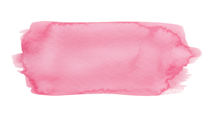 A single, horizontal, vibrant pink watercolor brush stroke with fluid edges and subtle textures, isolated on a transparent background with ample copy space, top-down view, professional studio