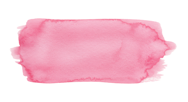 A single, horizontal, vibrant pink watercolor brush stroke with fluid edges and subtle textures, isolated on a transparent background with ample copy space, top-down view, professional studio