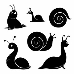 Six black snail and slug silhouettes cartoon © MST NASIMA KHATUM
