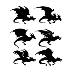 Six Dragon Flying Poses Silhouette mythical creature