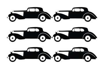 Classic Car Silhouette: A collection of six meticulously crafted silhouettes of classic cars, each showcasing the timeless elegance and iconic design of vintage automobiles. 