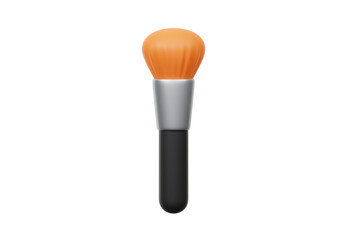 Fluffy Orange Makeup Brush with Gray Metallic Handle in Transparent Background