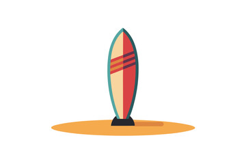 surfboard standing on sand near small waves