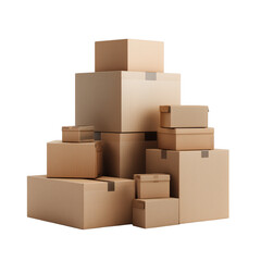 Stacked cardboard boxes against a black background representing moving and logistics