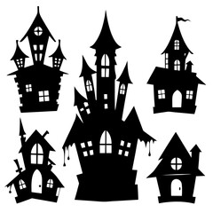 Obraz premium Spooky haunted house silhouettes with pointed roofs and windows gothic architecture