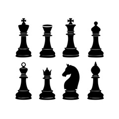 Stylized Chess Pieces with White Outline king queen