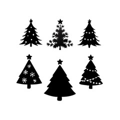 Stylized Christmas Tree with Falling Snowflakes silhouette winter