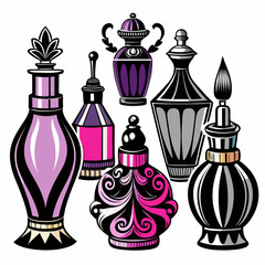 Vintage perfume bottles ornate decorative designs glass
