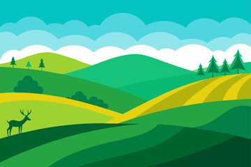 Obraz premium Rolling Hills with Grazing Deer Vector Art