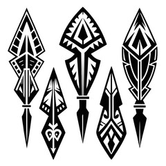 Tribal arrowhead designs black and white graphic art ancient primitive
