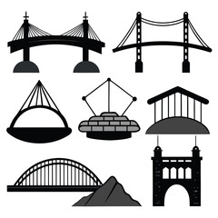 Various bridge designs architectural structures black and gray suspension bridge