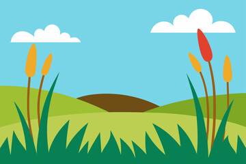 Obraz premium vector prairie scene with long grass and flowers original
