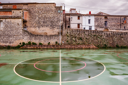 Waterlogged football pitch in Alcala de la Jovada
