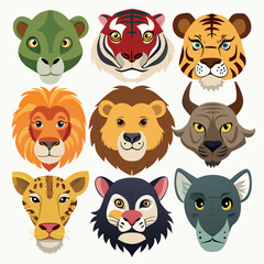 Wild animal faces lion tiger cheetah jaguar panther leopard hyena vector