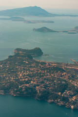 Fototapeta premium Aerial view of Pozzuoli coast and Phlegraean Islands, Italy